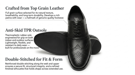 Sharve Classic Black Brogue Oxford Shoes for Men | Premium Leather Wingtip Formal Shoes | Office & Wedding Style