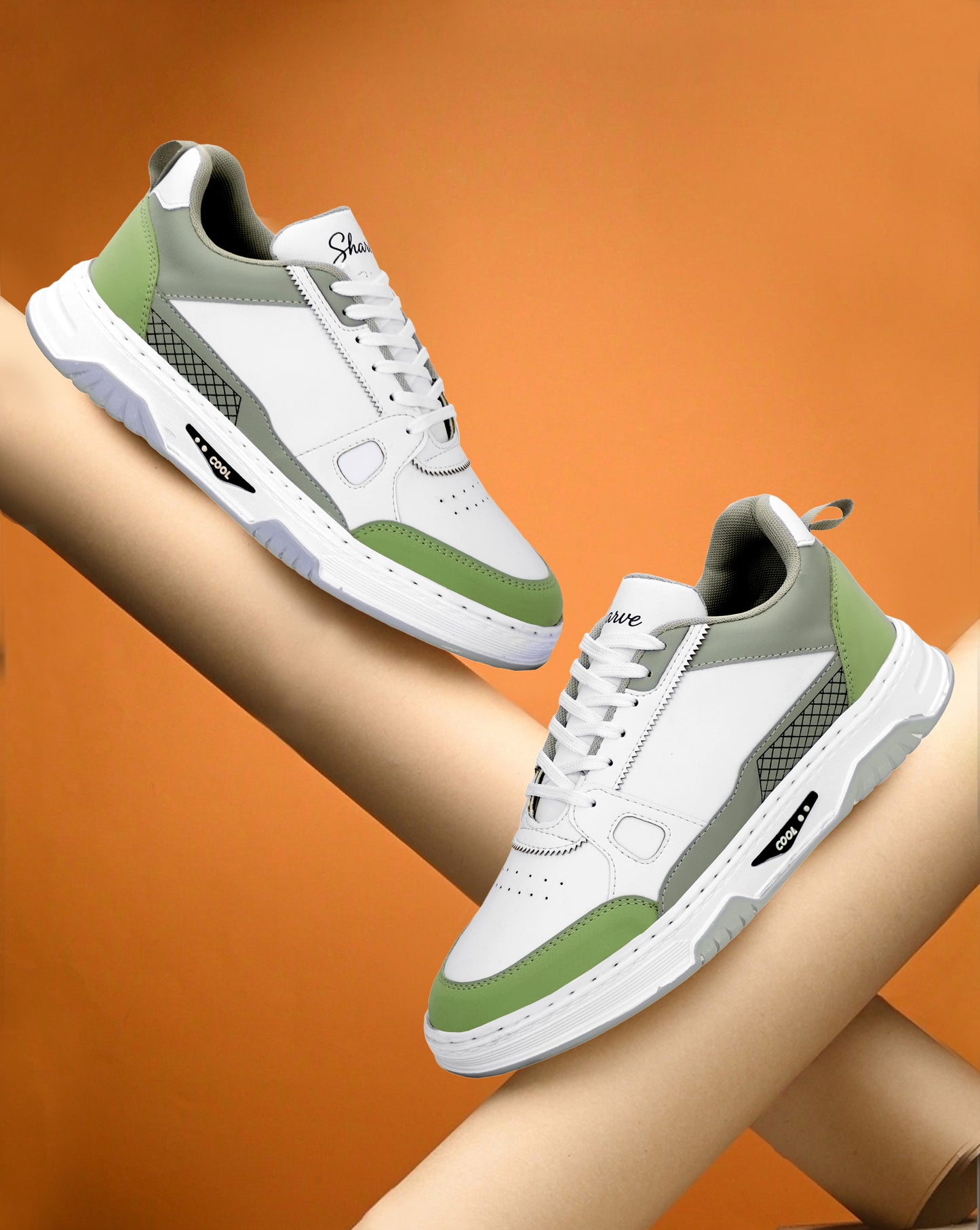 Sharve Cool Series Low-Top Sneakers | White & Sage Green Casual Shoes for Men | Chunky Sole Street Style