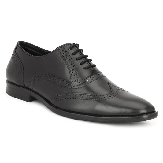Sharvé Black Leather Wingtip Brogue Shoes