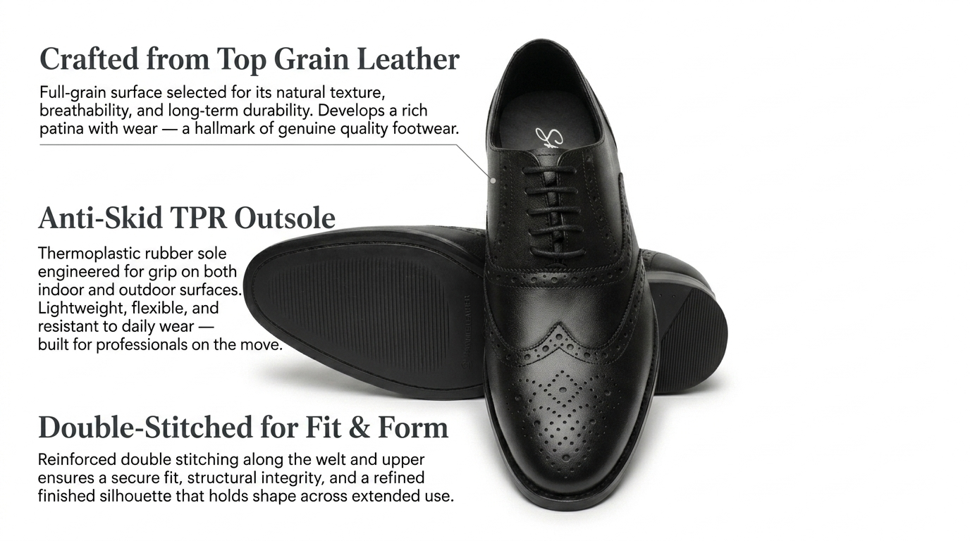 Sharve Classic Black Brogue Oxford Shoes for Men | Premium Leather Wingtip Formal Shoes | Office & Wedding Style