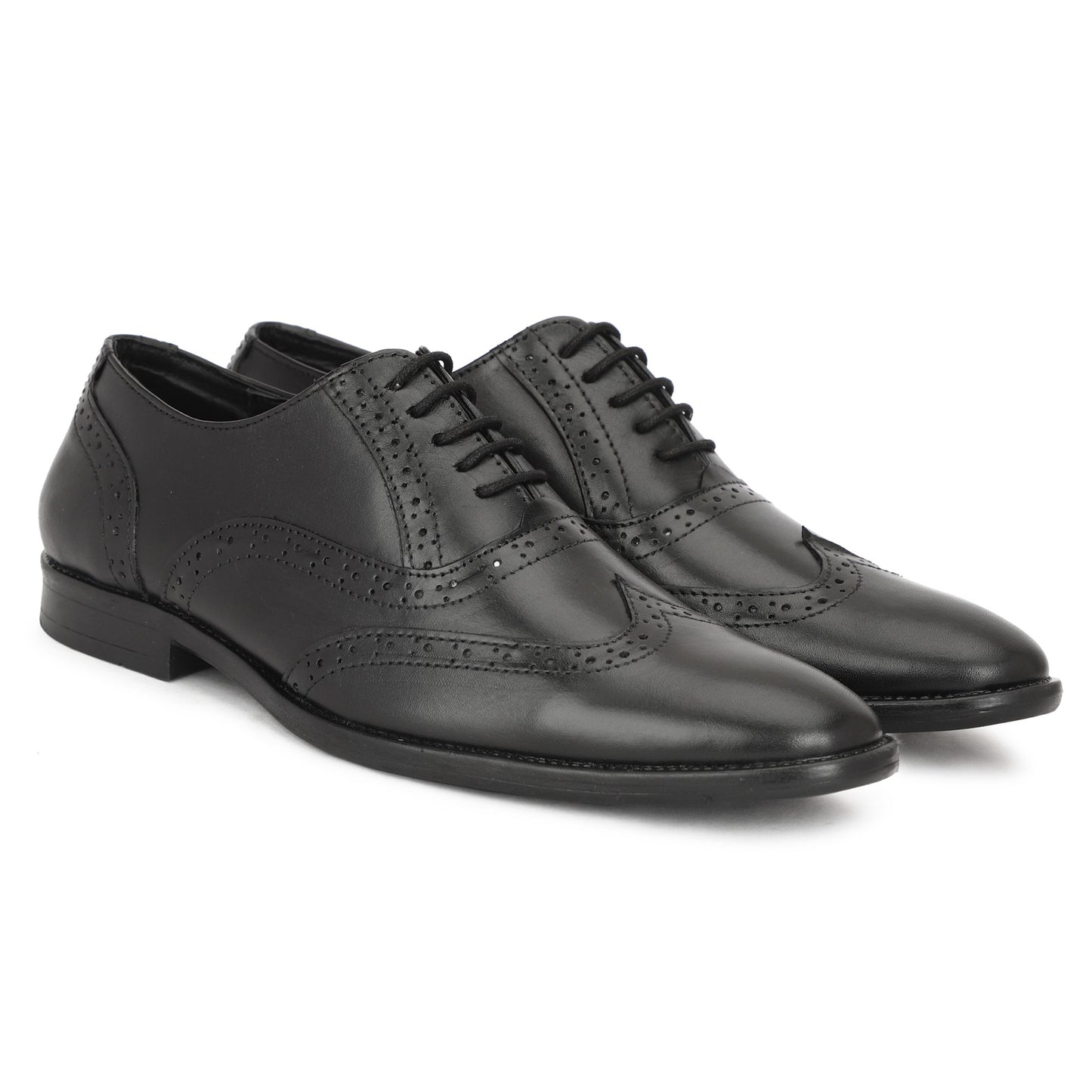 Sharvé Black Leather Wingtip Brogue Shoes