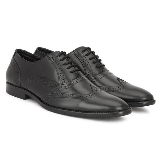 Sharvé Black Leather Wingtip Brogue Shoes