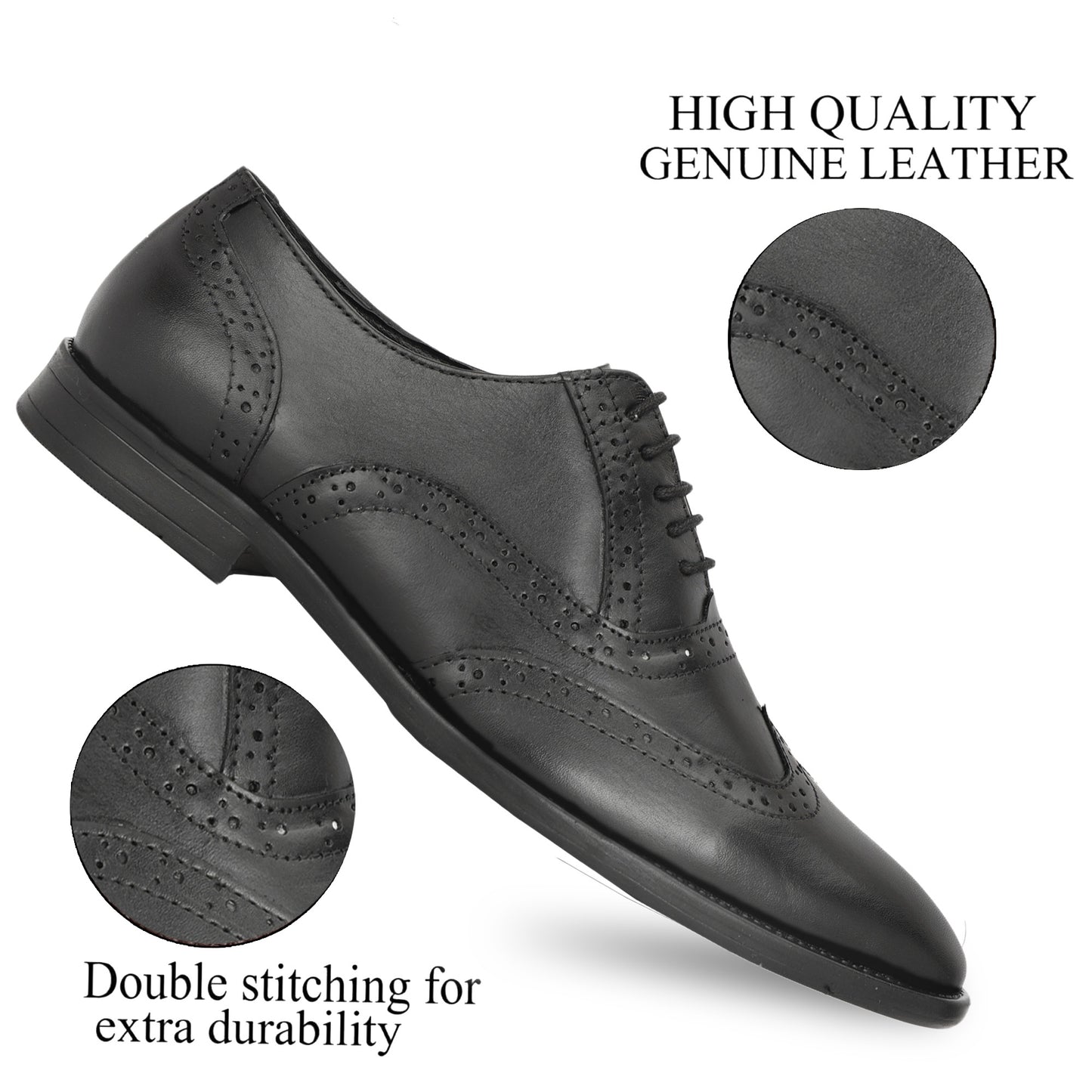 Sharvé Black Leather Wingtip Brogue Shoes