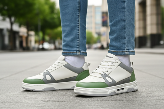 Sharve Cool Series Low-Top Sneakers | White & Sage Green Casual Shoes for Men | Chunky Sole Street Style