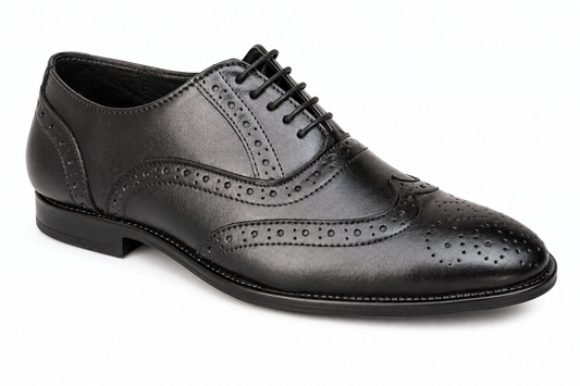 Sharve Classic Black Brogue Oxford Shoes for Men | Premium Leather Wingtip Formal Shoes | Office & Wedding Style