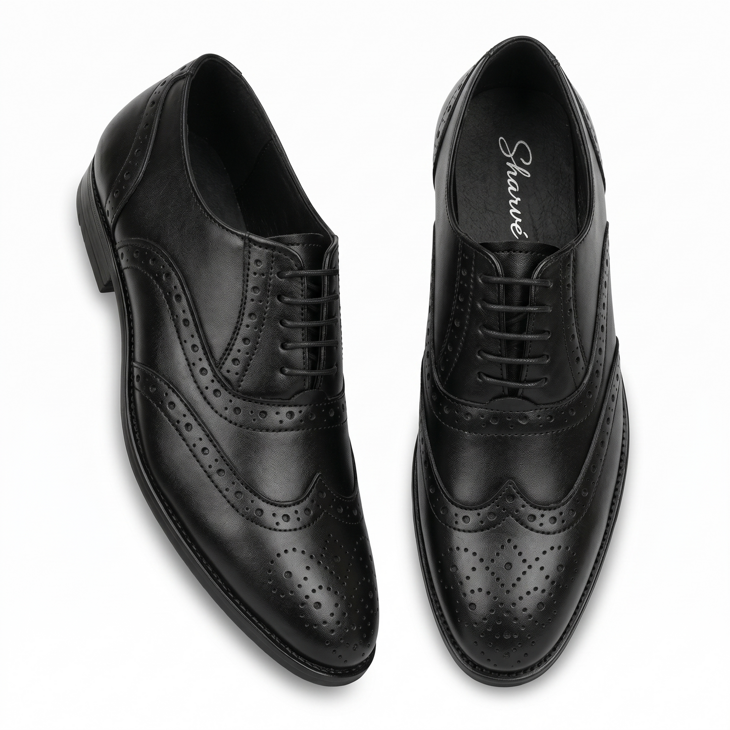 Sharve Classic Black Brogue Oxford Shoes for Men | Premium Leather Wingtip Formal Shoes | Office & Wedding Style