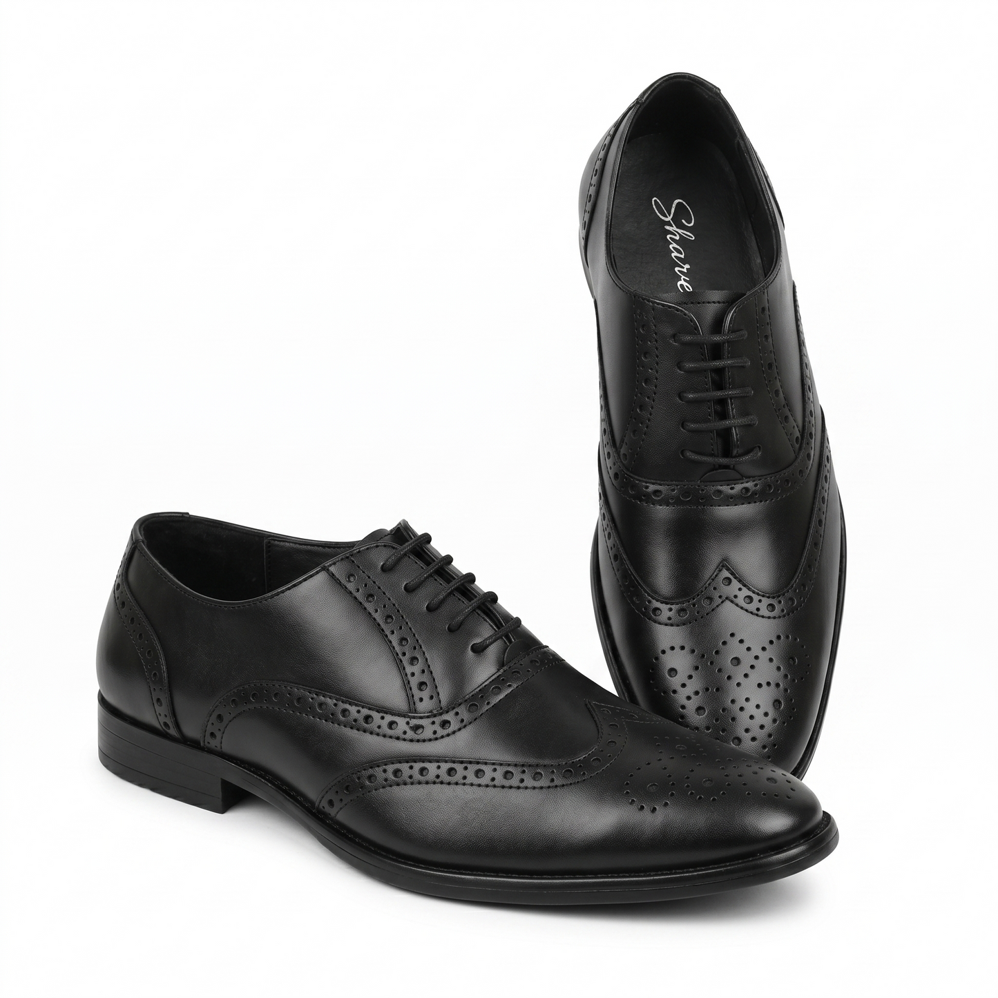 Sharve Classic Black Brogue Oxford Shoes for Men | Premium Leather Wingtip Formal Shoes | Office & Wedding Style
