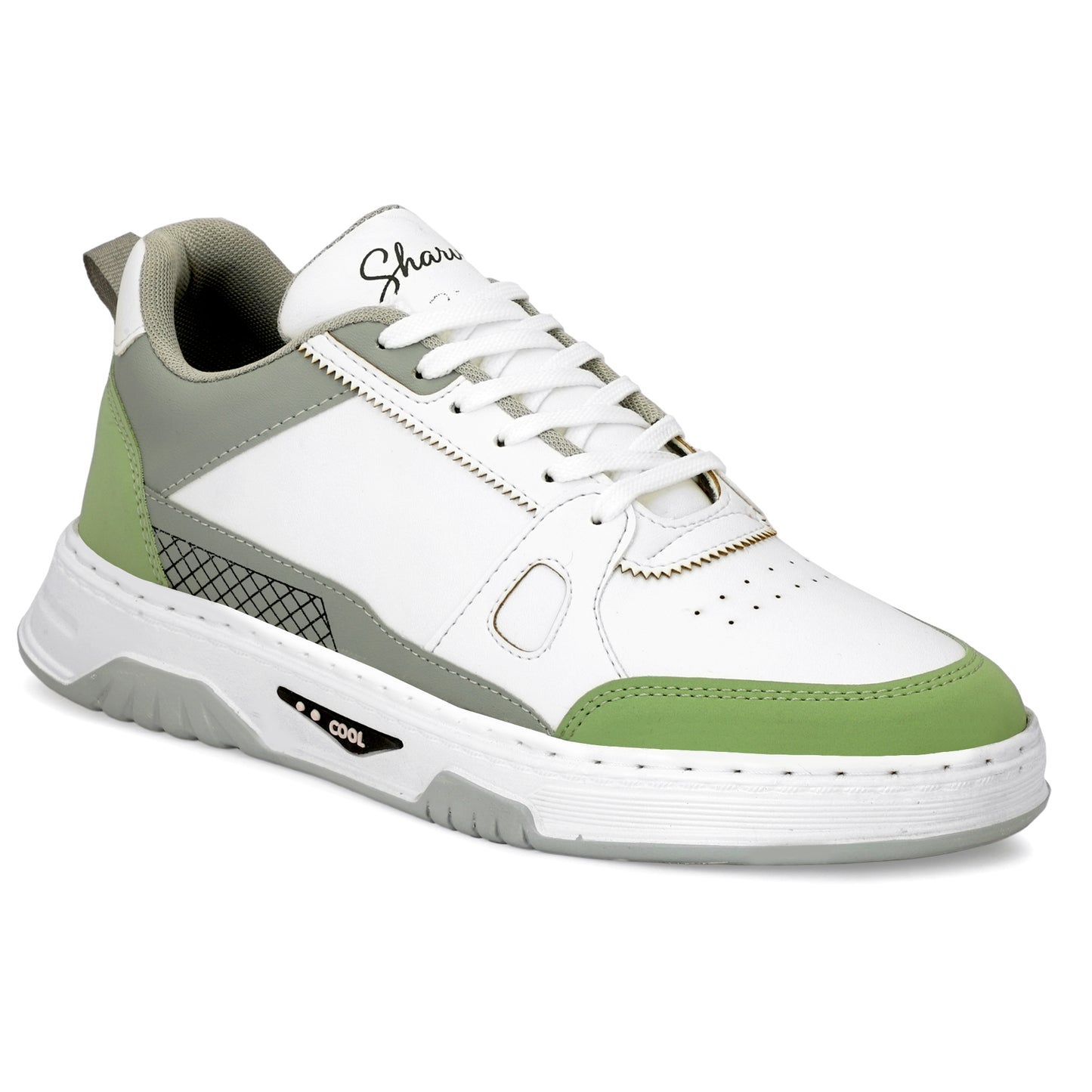 Sharve Cool Series Low-Top Sneakers | White & Sage Green Casual Shoes for Men | Chunky Sole Street Style