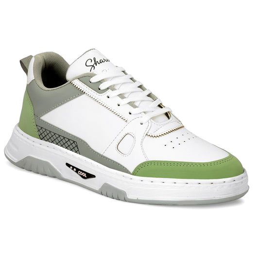 Sharve Cool Series Low-Top Sneakers | White & Sage Green Casual Shoes for Men | Chunky Sole Street Style