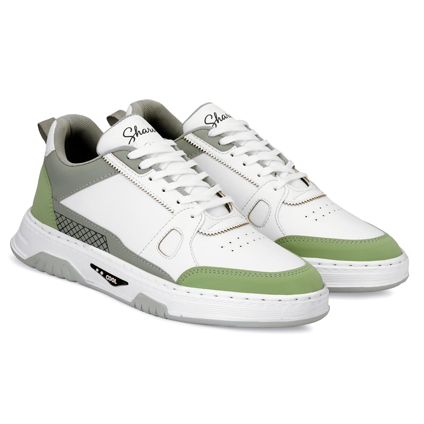 Sharve Cool Series Low-Top Sneakers | White & Sage Green Casual Shoes for Men | Chunky Sole Street Style