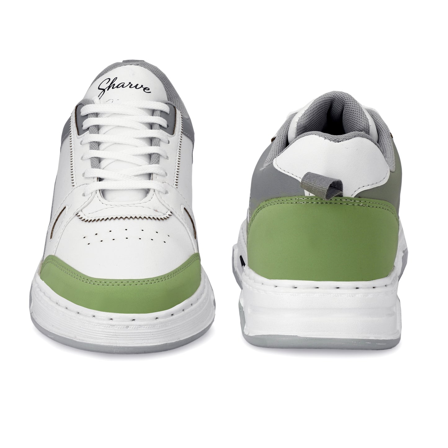 Sharve Cool Series Low-Top Sneakers | White & Sage Green Casual Shoes for Men | Chunky Sole Street Style
