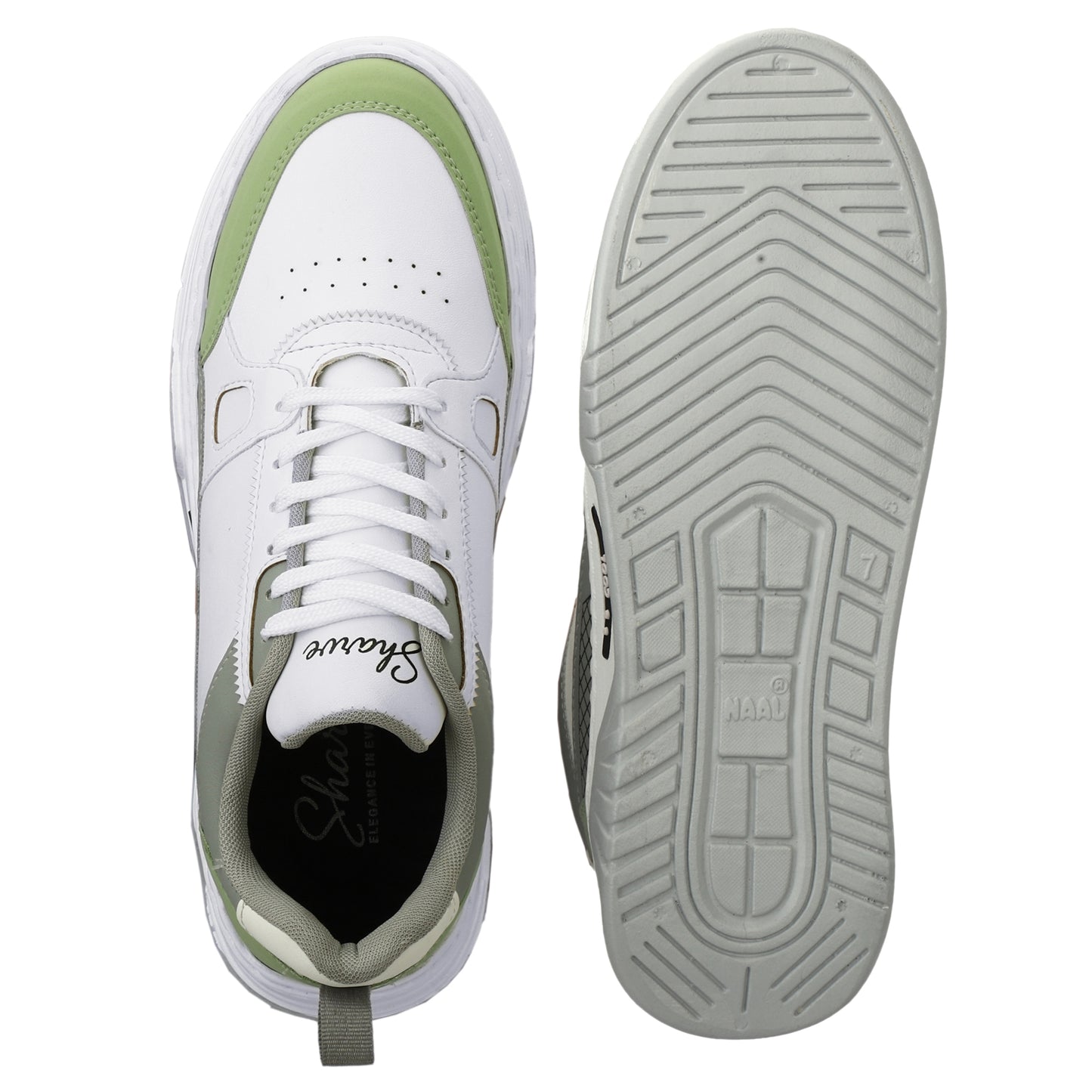 Sharve Cool Series Low-Top Sneakers | White & Sage Green Casual Shoes for Men | Chunky Sole Street Style