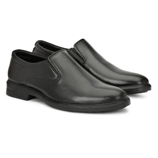 Sharve Classic Black Slip-On Formal Shoes for Men | Premium Leather Office Shoes | Lightweight Derby Style